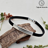 Plain Black Silicon Silver Bracelet