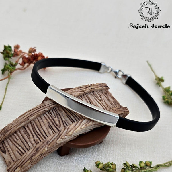 Plain Black Silicon Silver Bracelet