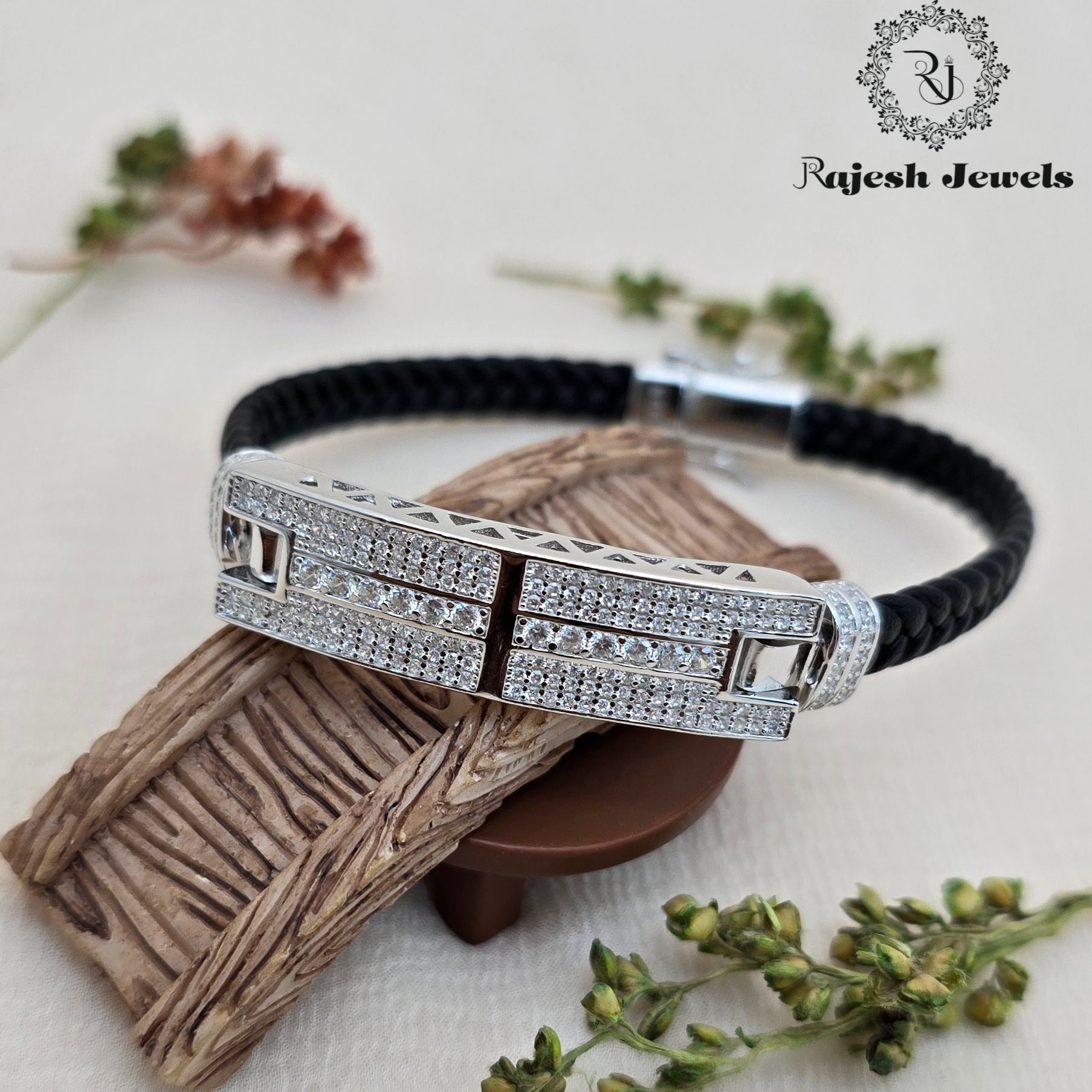 Alluring Cz Black Silicon Bracelet