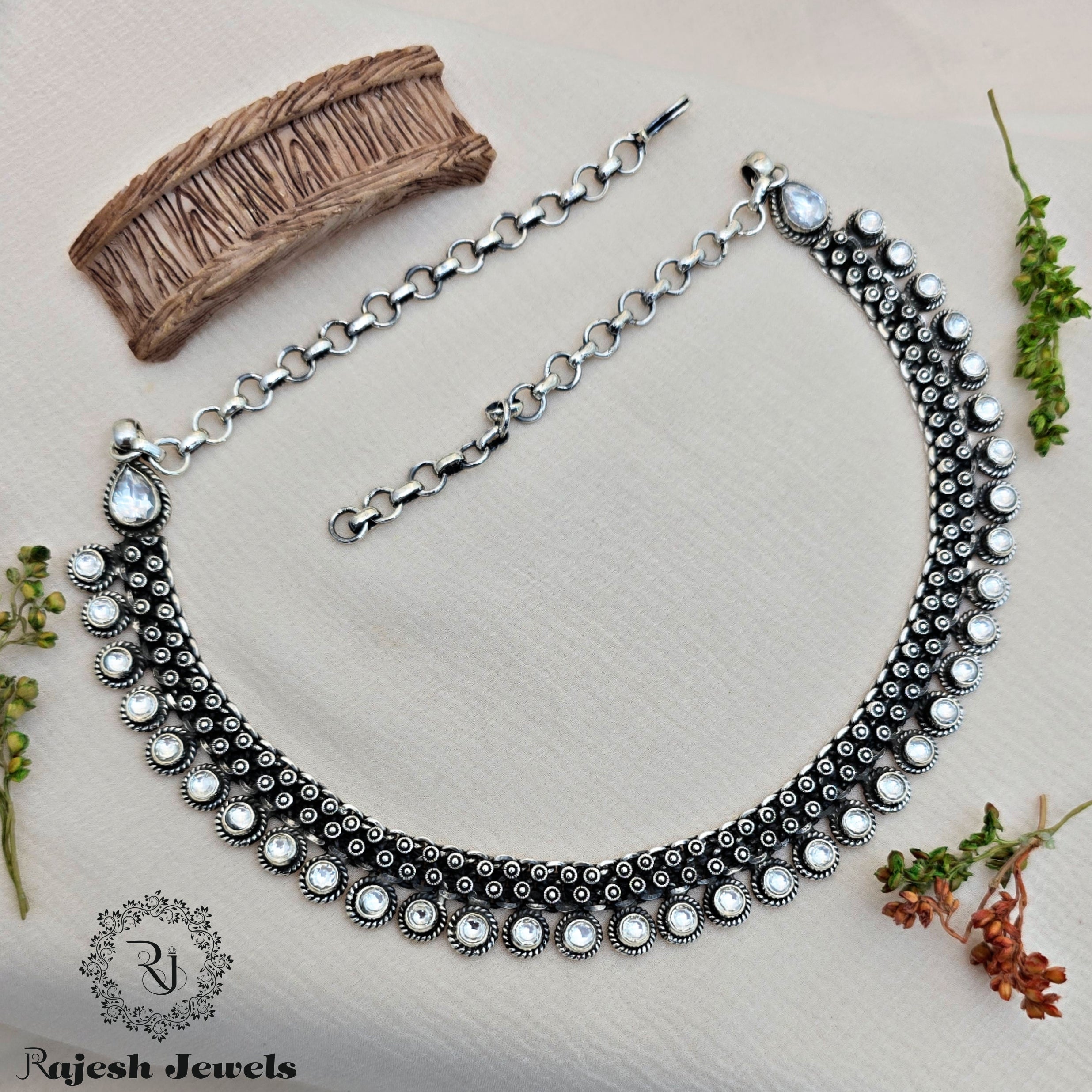 Marvellous White Stone Oxidised Neckpiece