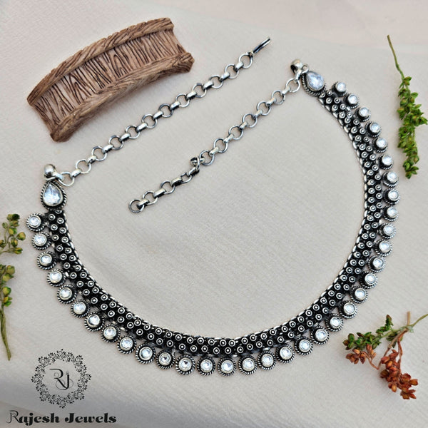 Marvellous White Stone Oxidised Neckpiece