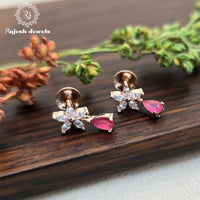 Pleasing Floral Cz South Screw Earrings