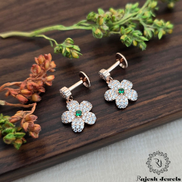 Graceful Green Cz Rosegold South Screw Earrings