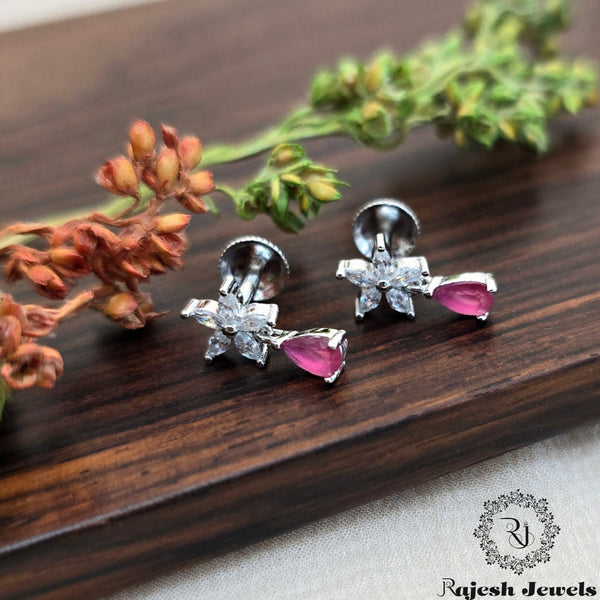 Charming Floral Cz South Screw Earrings