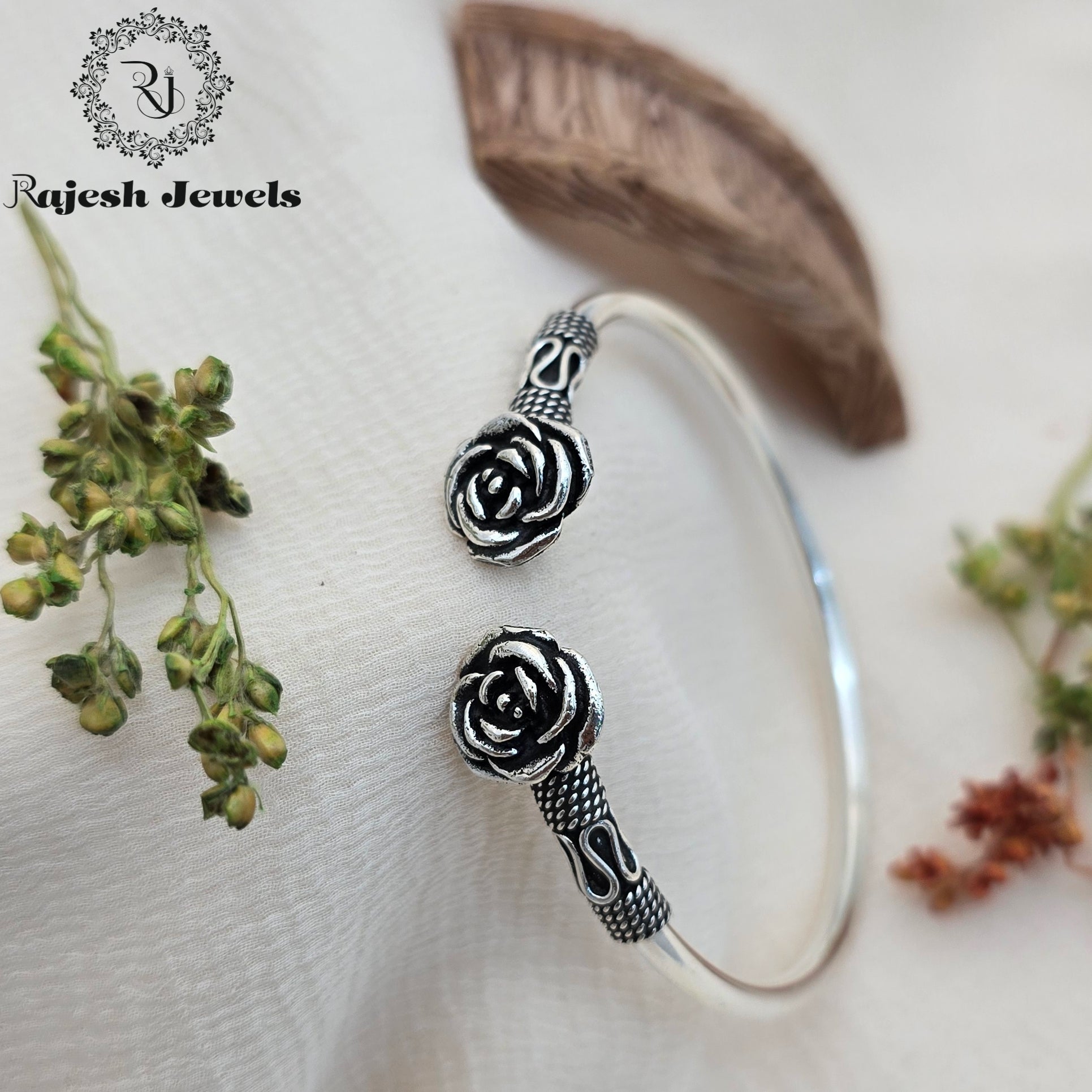 Appealing Floral Silver Hand Kada