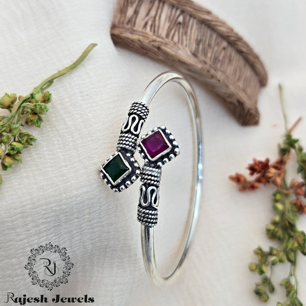 Squared Red Green Silver Hand Kada