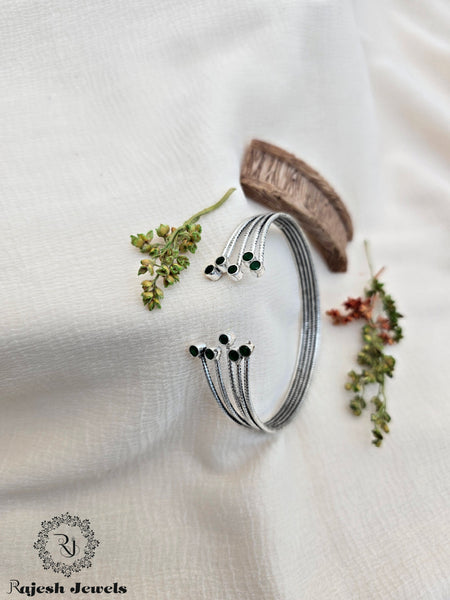 Five Layered Green Silver Hand Kada