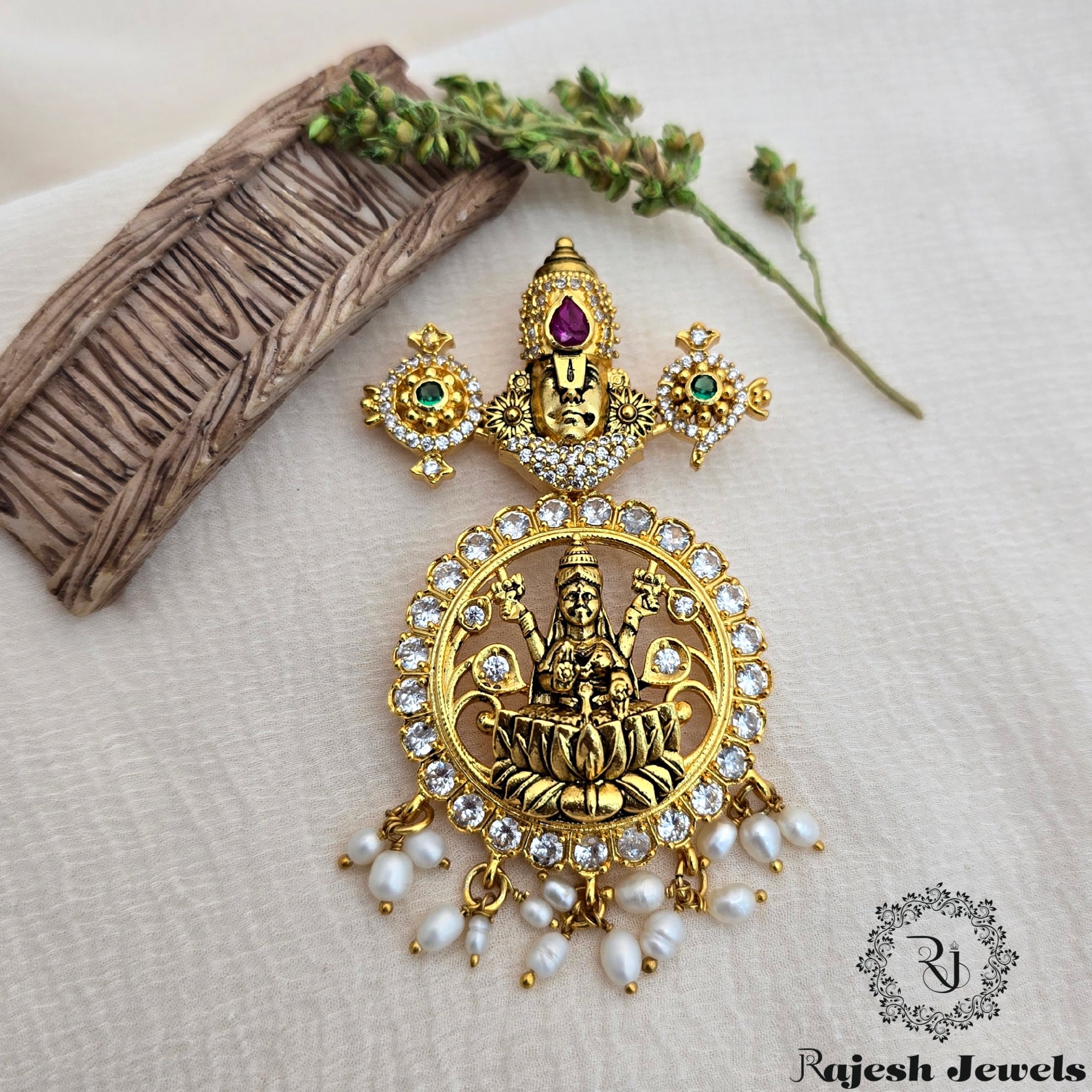 Lakshmi Balaji Cz Silver Gold Plated Pendant