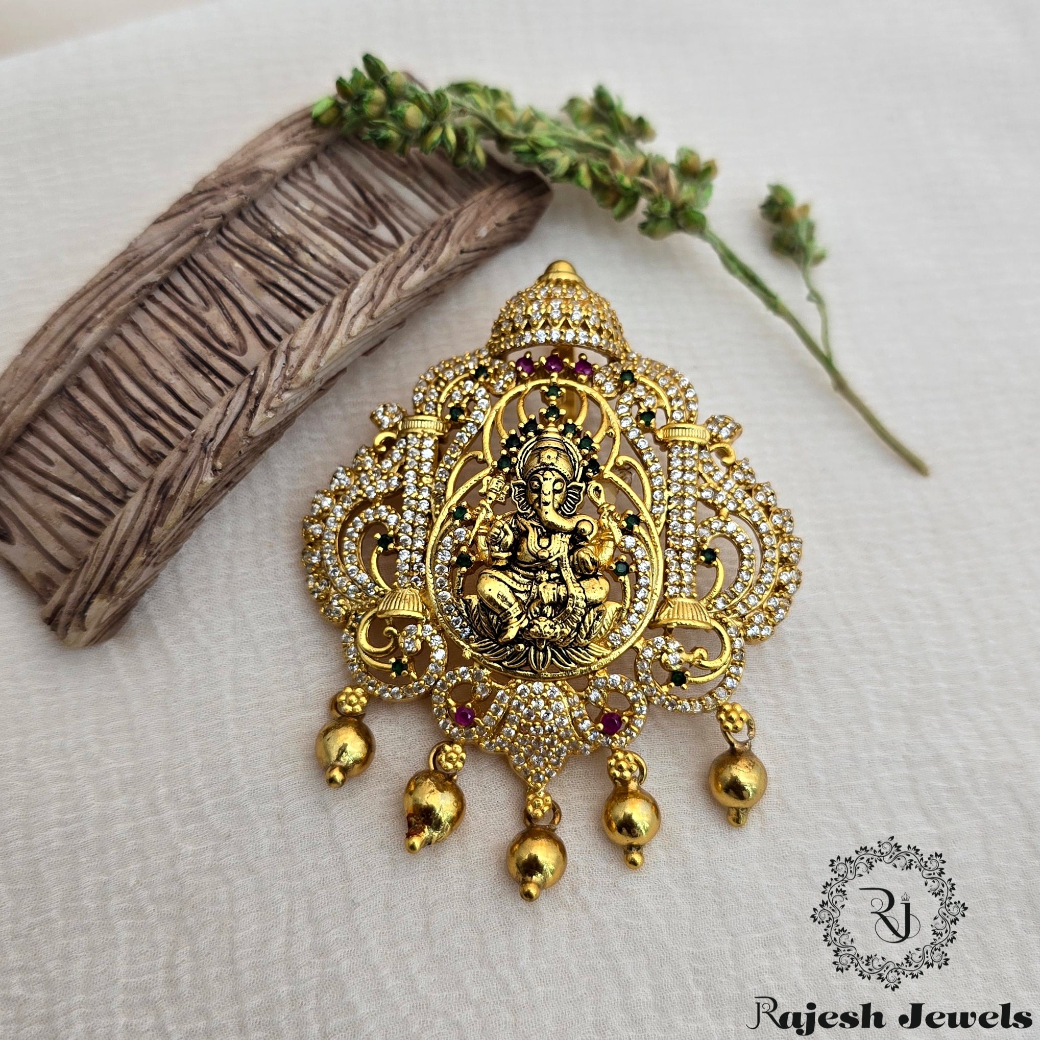 Sparkling Gajanana Cz Silver Gold Plated Pendant