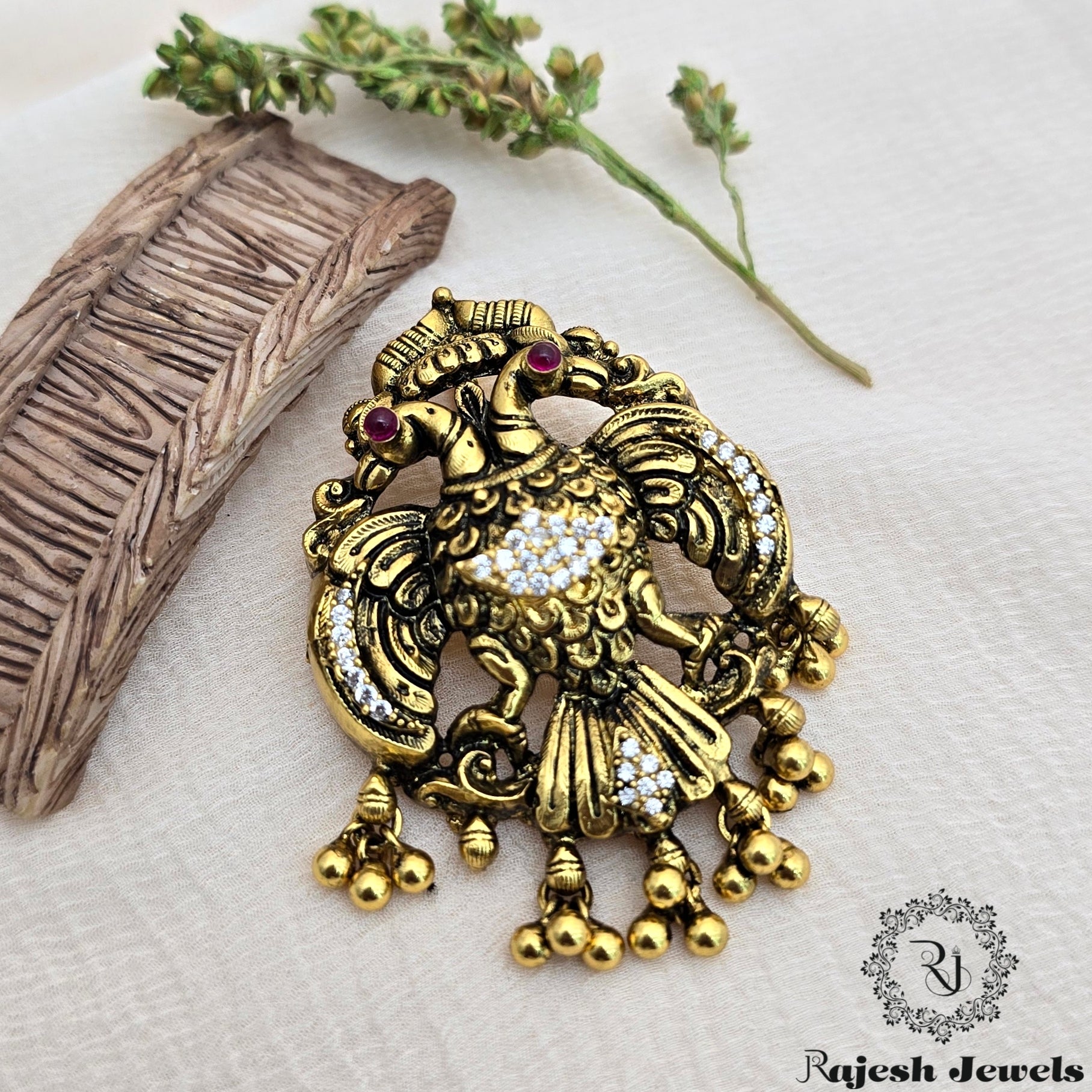 Nakshi Gandaberunda Silver Gold Plated Pendant