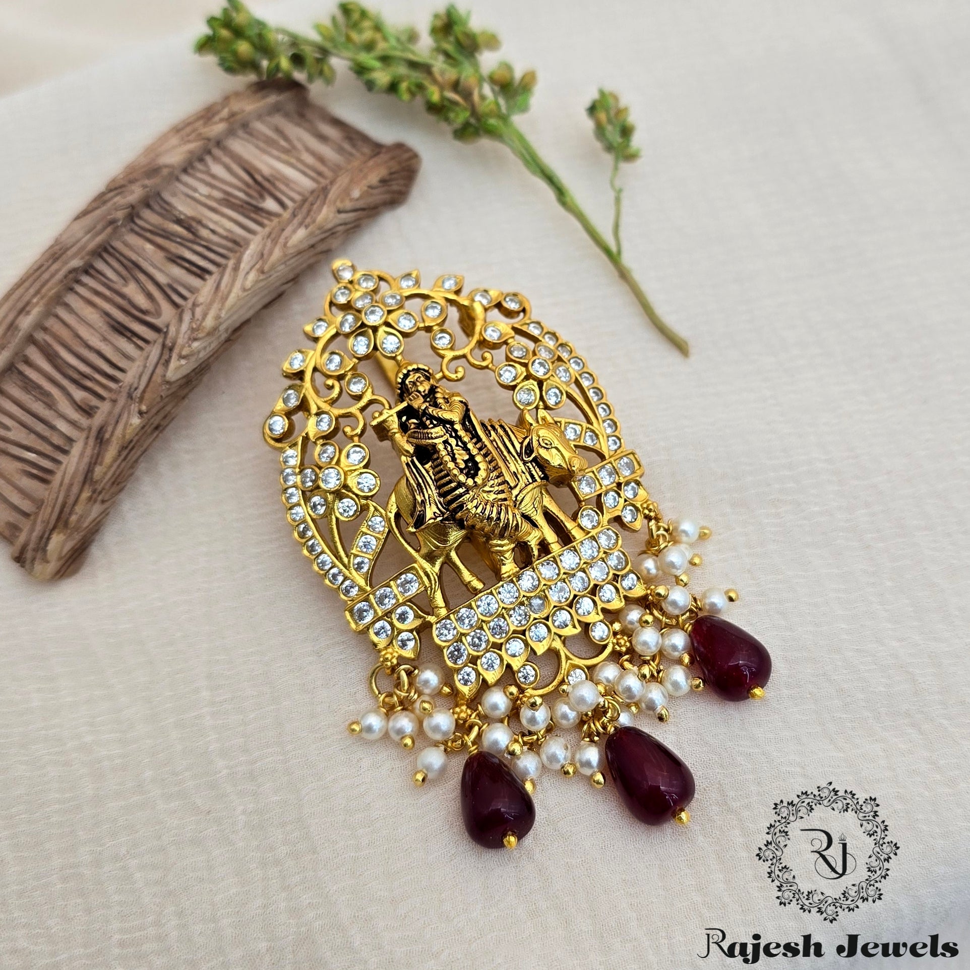 Gopala Krishna Cz Silver Gold Plated Pendant