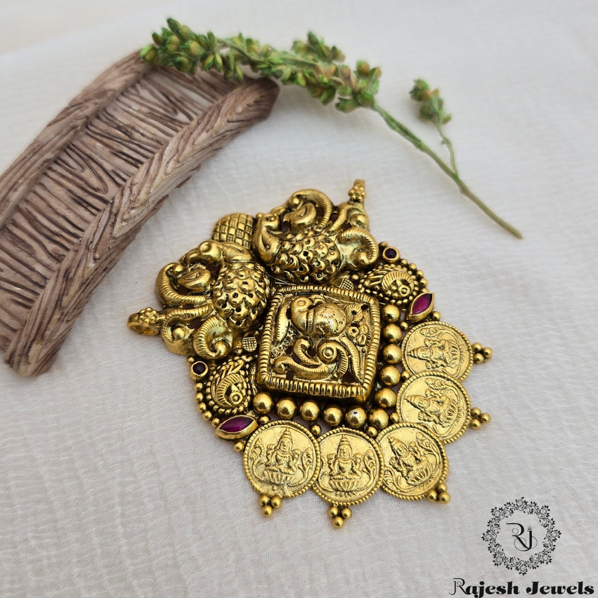 Traditional Lakshmi Coin Silver Gold Plated Pendant