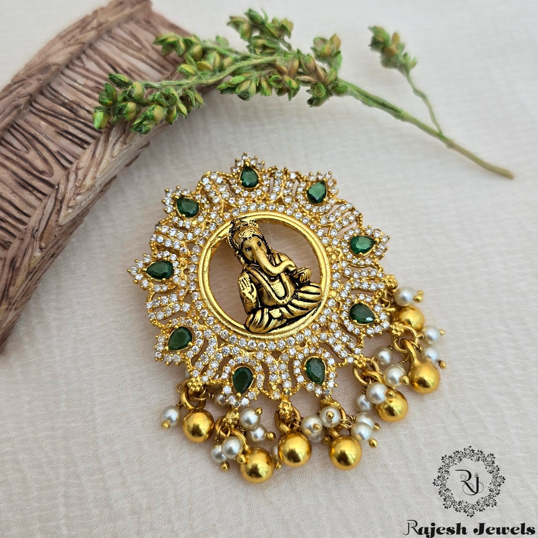 Ganesha Shimmering Silver Gold Plated Pendant