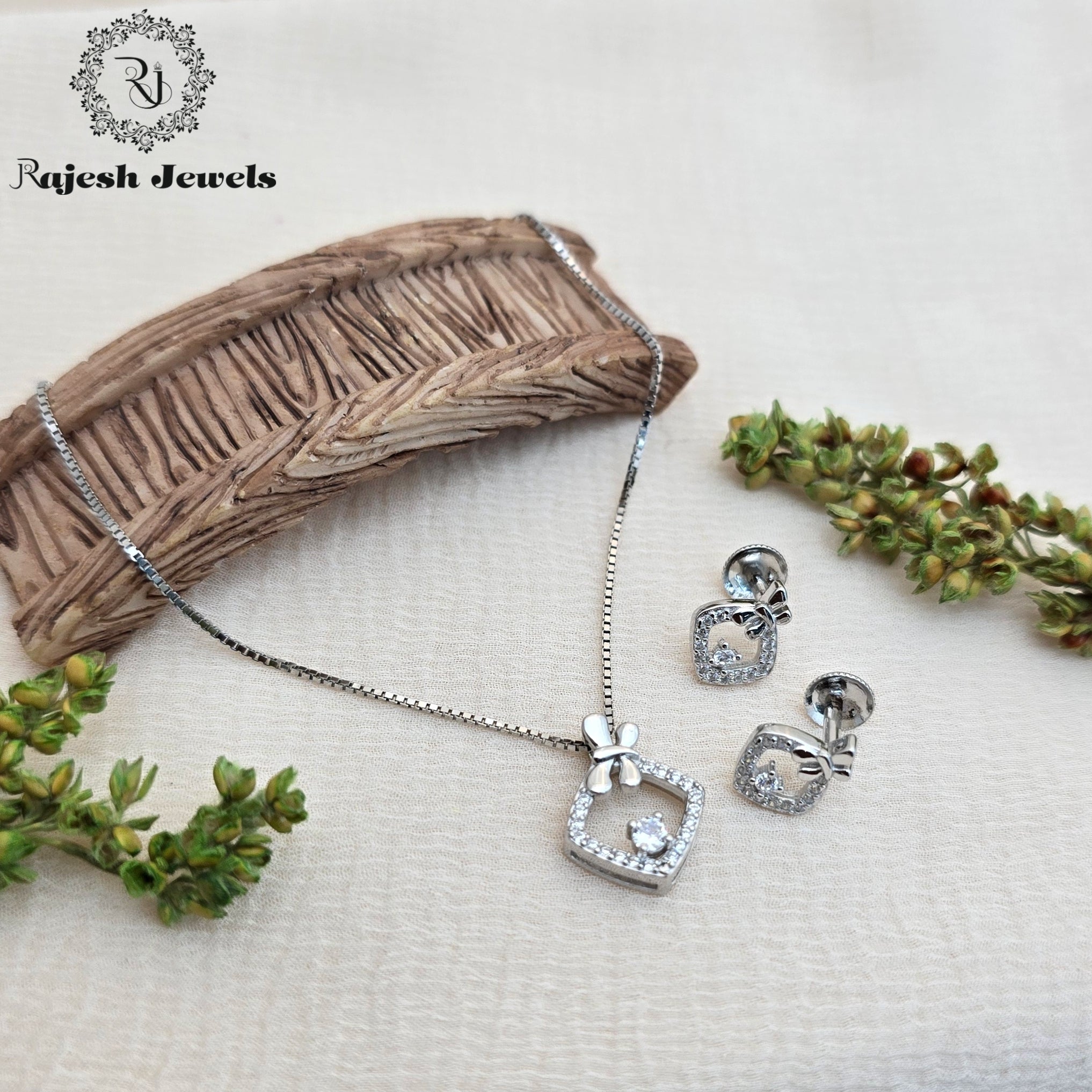 Appealing Cz Rhodium Finish Pendant Set