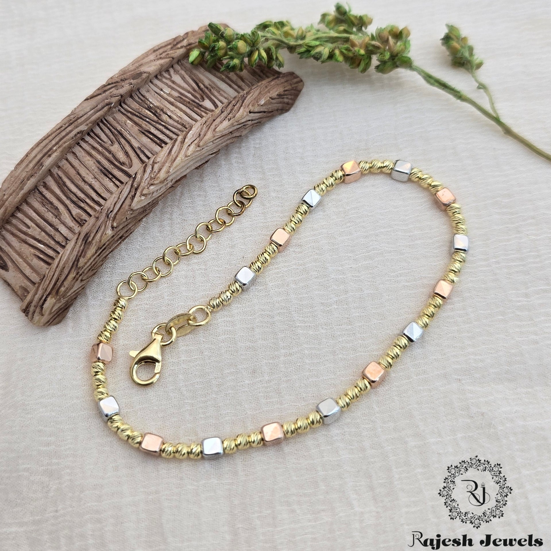 Shimmering Triple-Tone Sterling Silver Ladies Bracelet