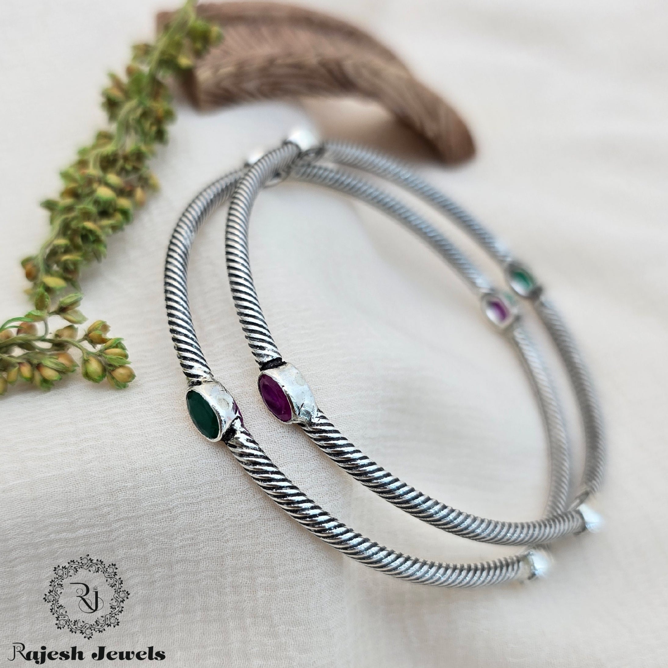 Exceptional Cutstone Oxidised Silver Bangles