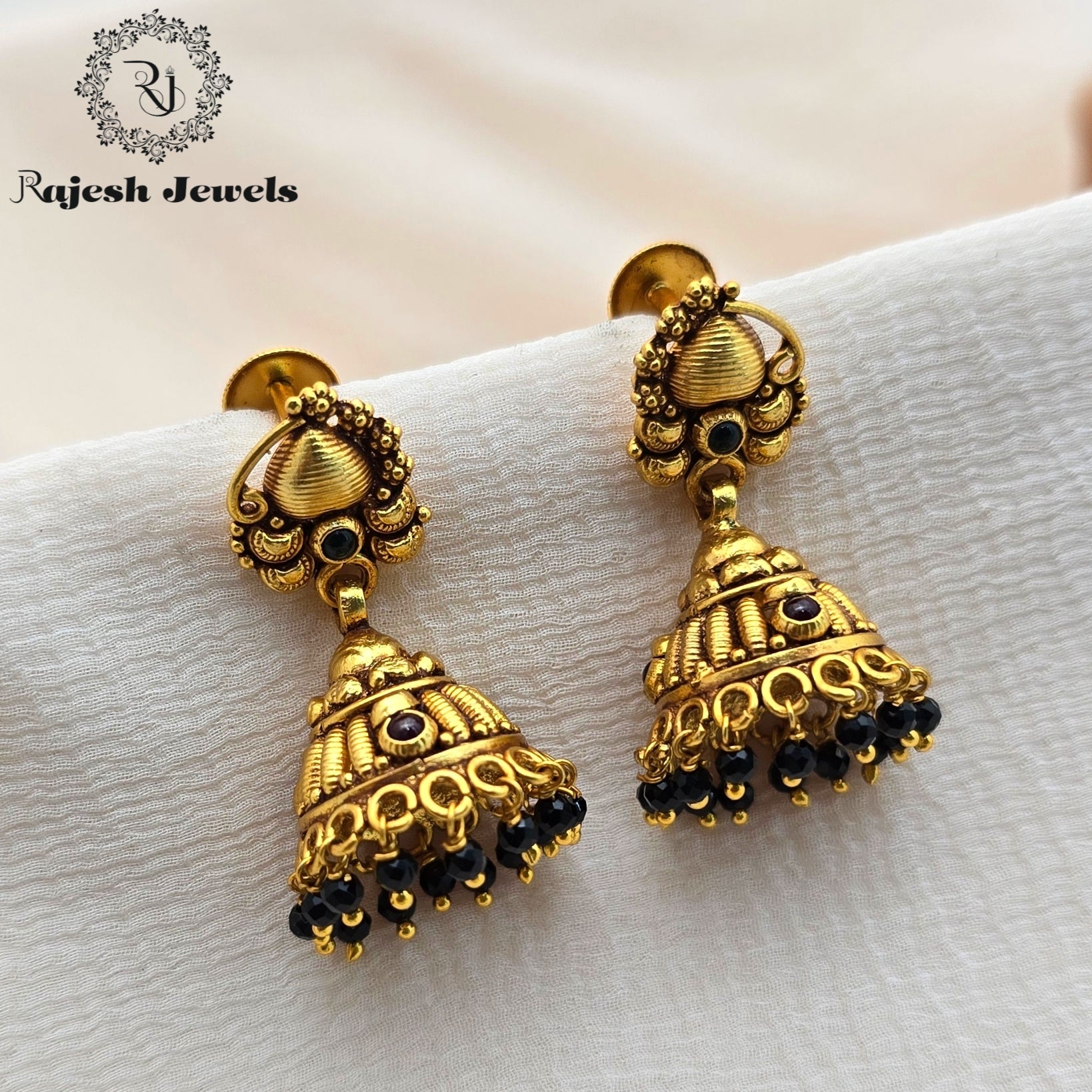 Fascinating Black Beaded Silver Gold Polished Jhumka