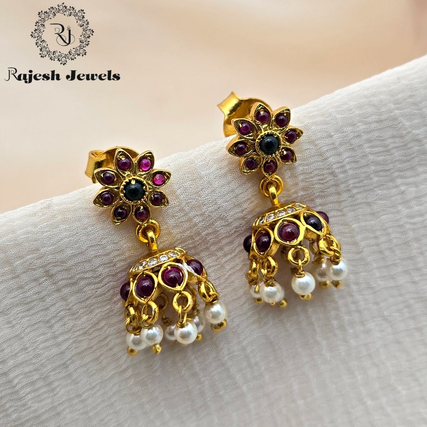 Radiant Floral Silver Gold Polished Jhumka
