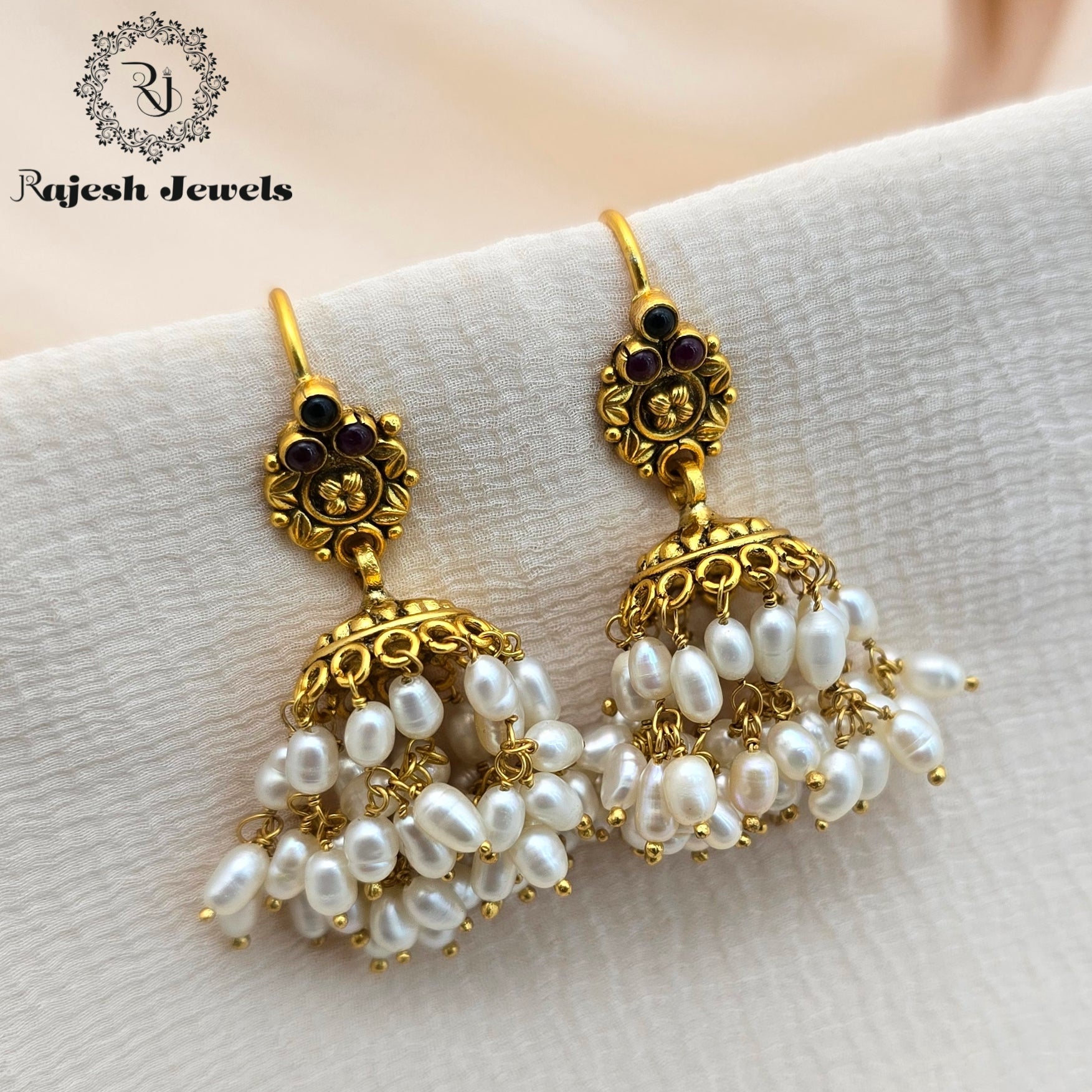 Guttapuslu Silver Gold Plated Jhumka Earrings
