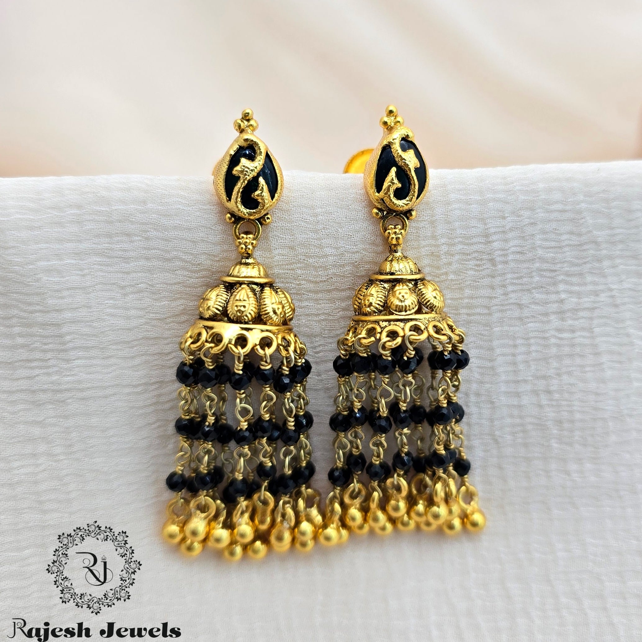 Black Crystals Chandelier Jhumka