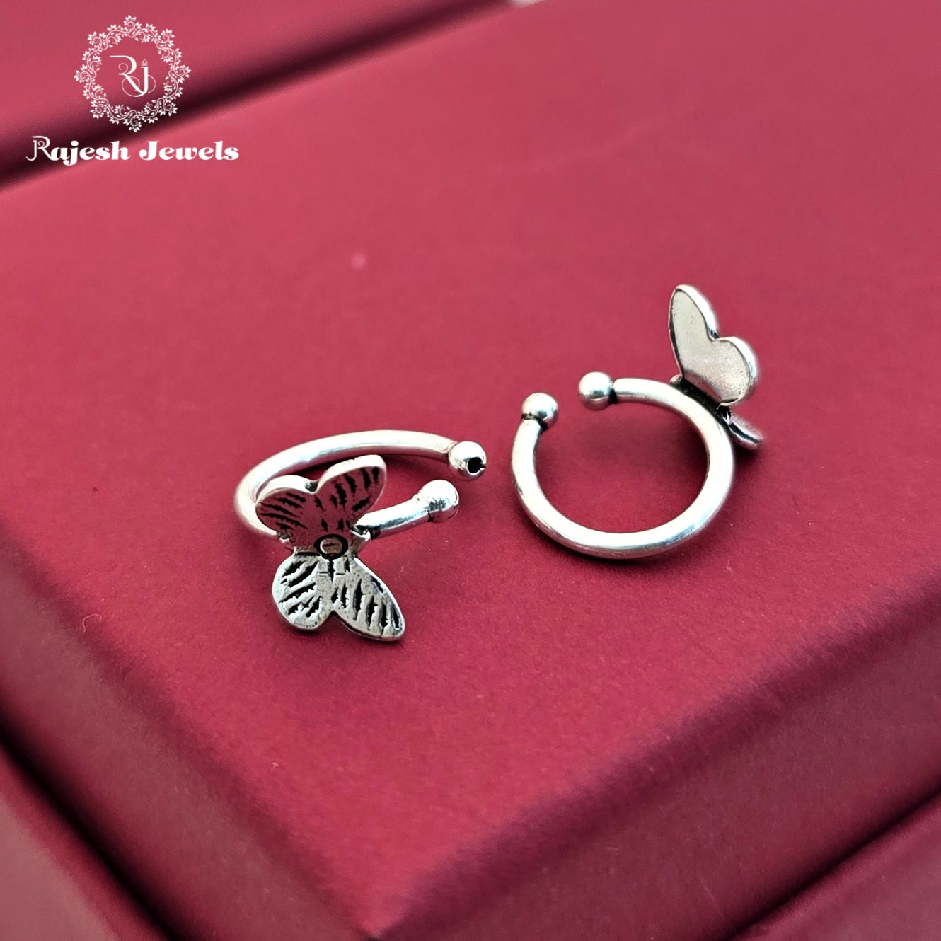 Butterfly Cuff Oxidised Silver Earrings