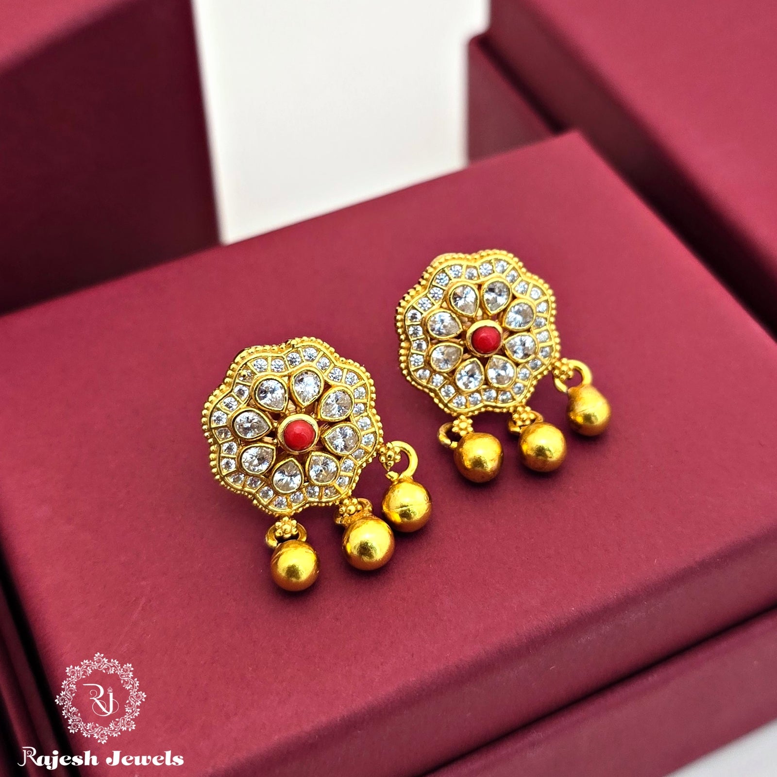 Shimmering Cz Coral Gold Plated Earrings