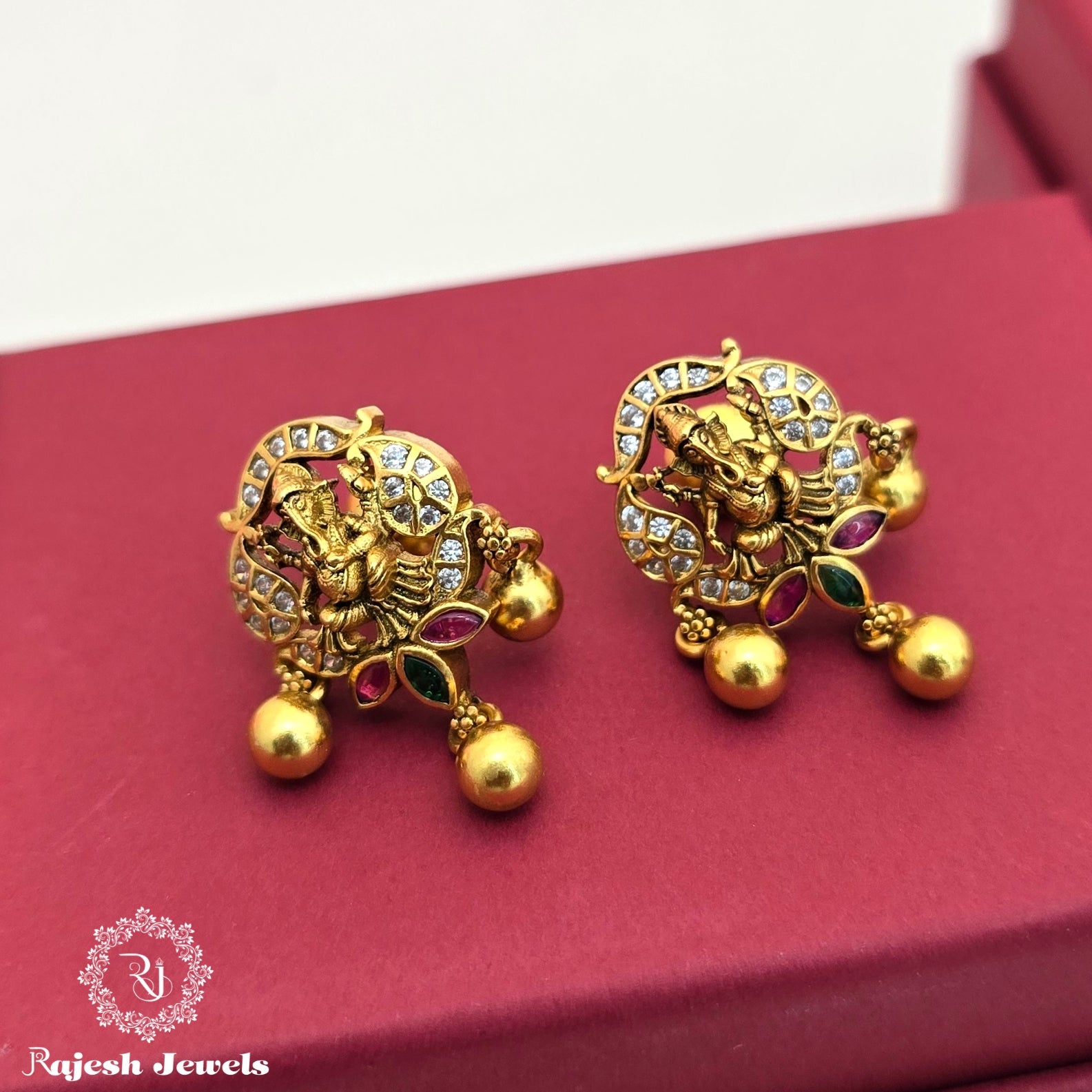 Fabulous Ganapathi Cz Gold Plated Earrings