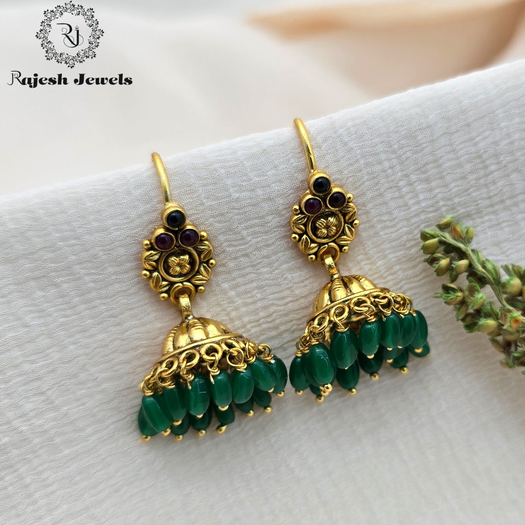 Graceful Green Silver Gold Plated Jumka