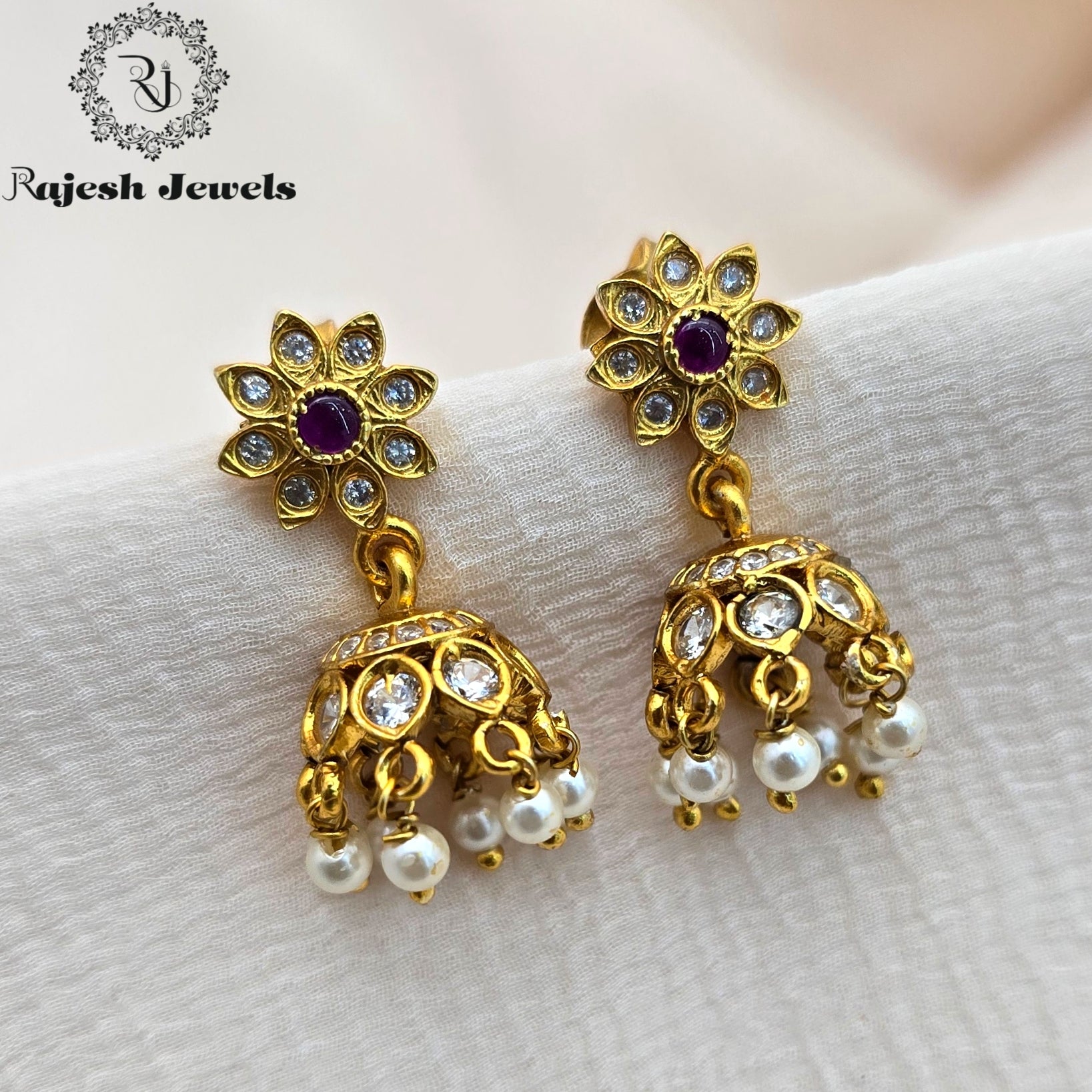 Sparkling Cz Silver Gold Plated Jhumka