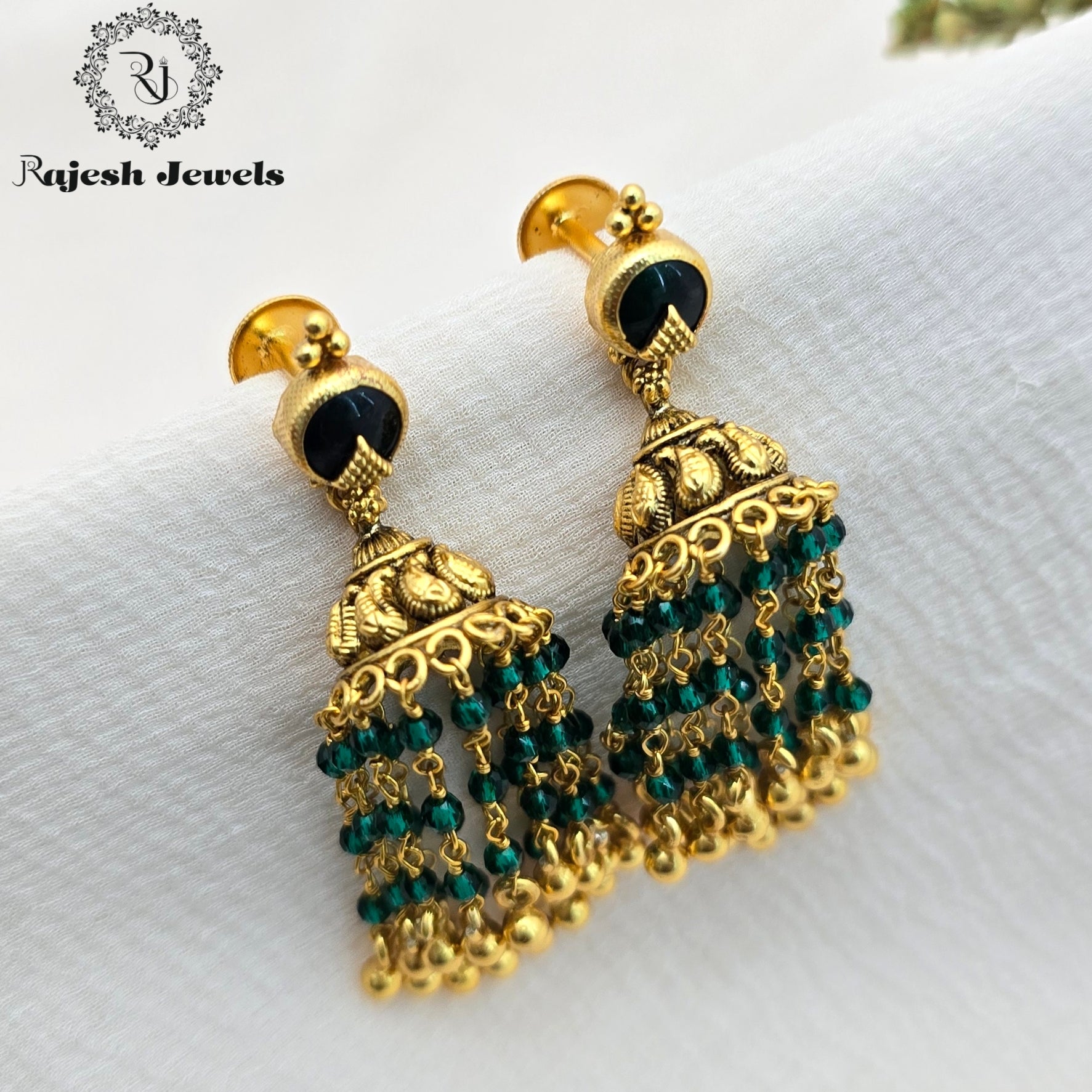 Graceful Green Silver Gold Plated Jhumka