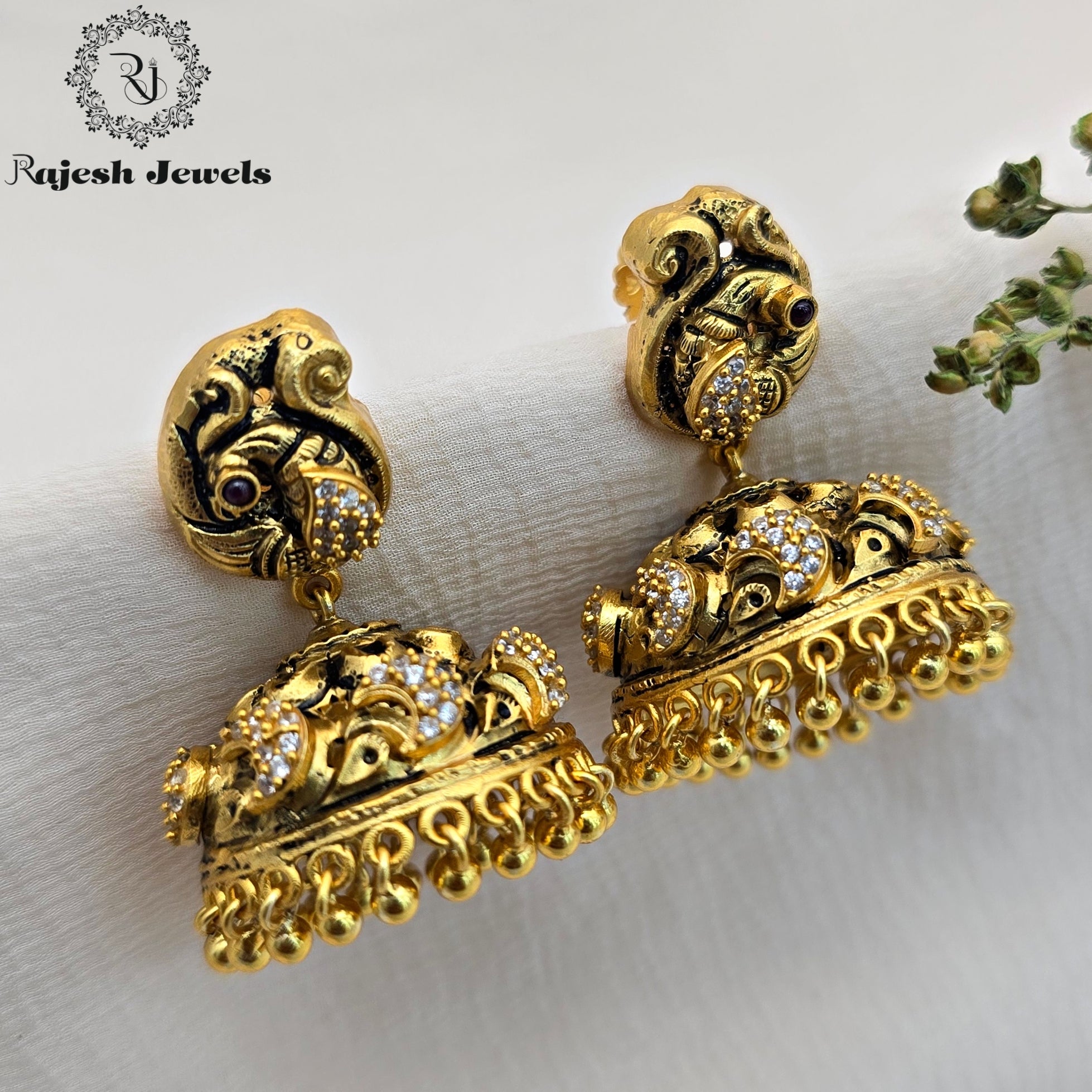 Nakshi Cz Silver Gold Plated Jhumka