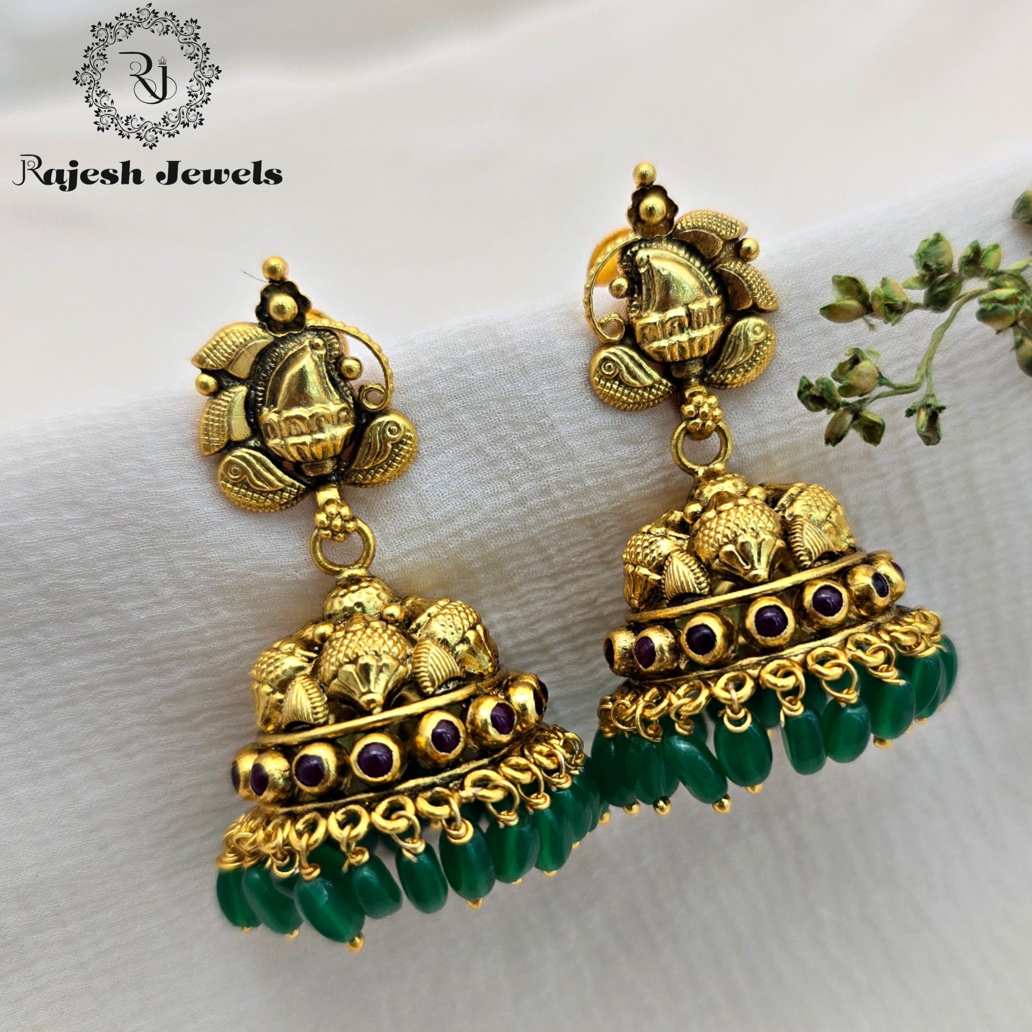 Enchanting Green Silver Gold Plated Jhumka
