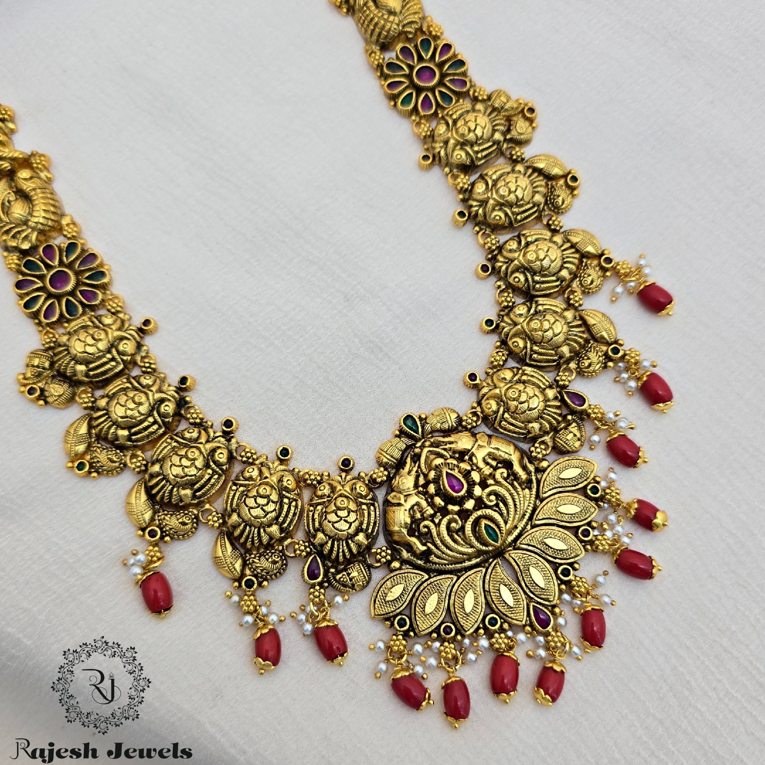 Alluring Coral Drop Gold Plated Long Hara