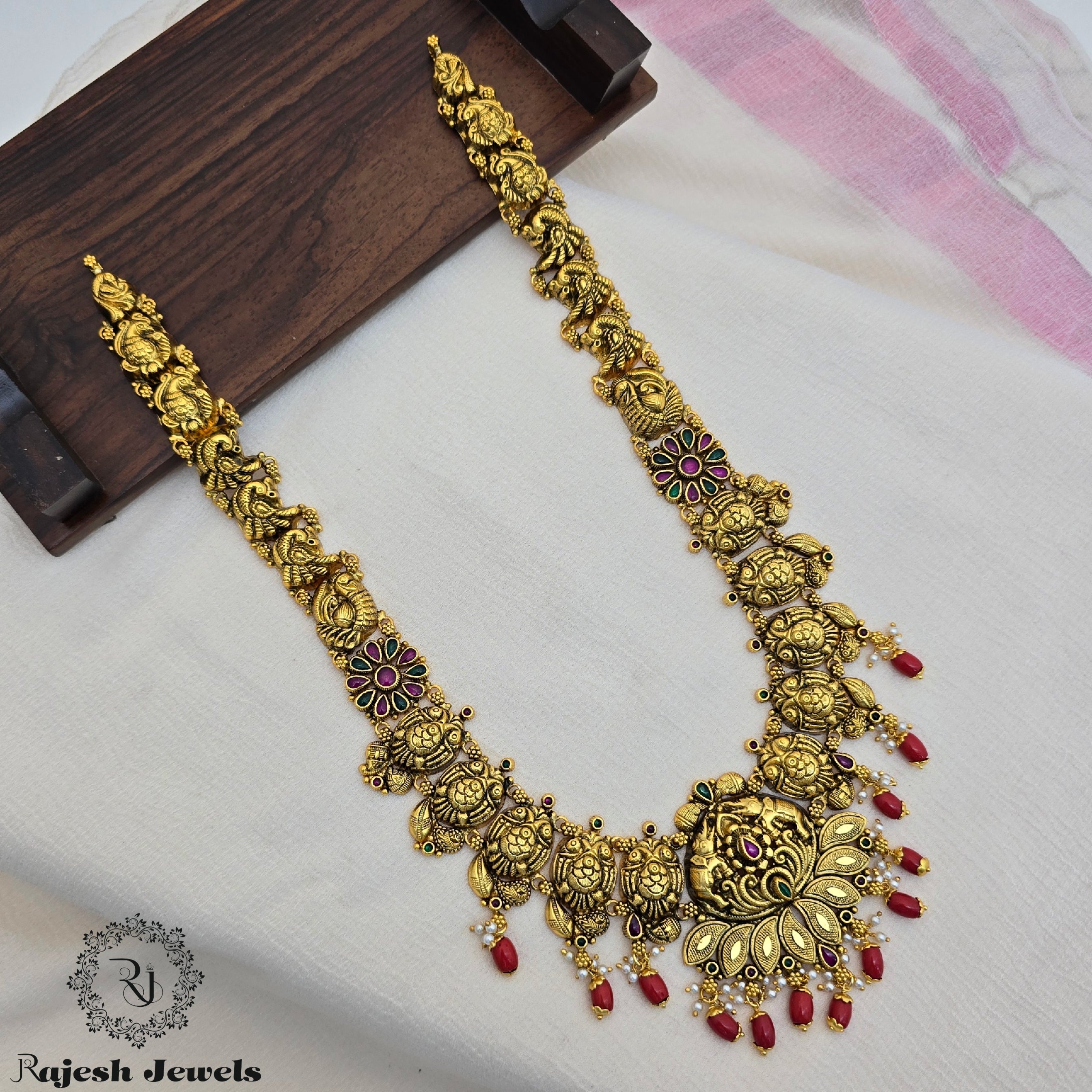 Alluring Coral Drop Gold Plated Long Hara