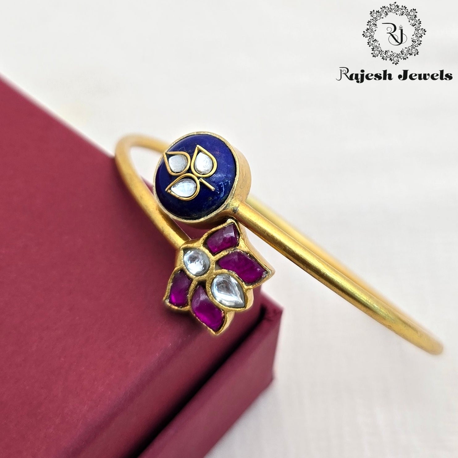 Lotus Kundan Gold Plated Kada
