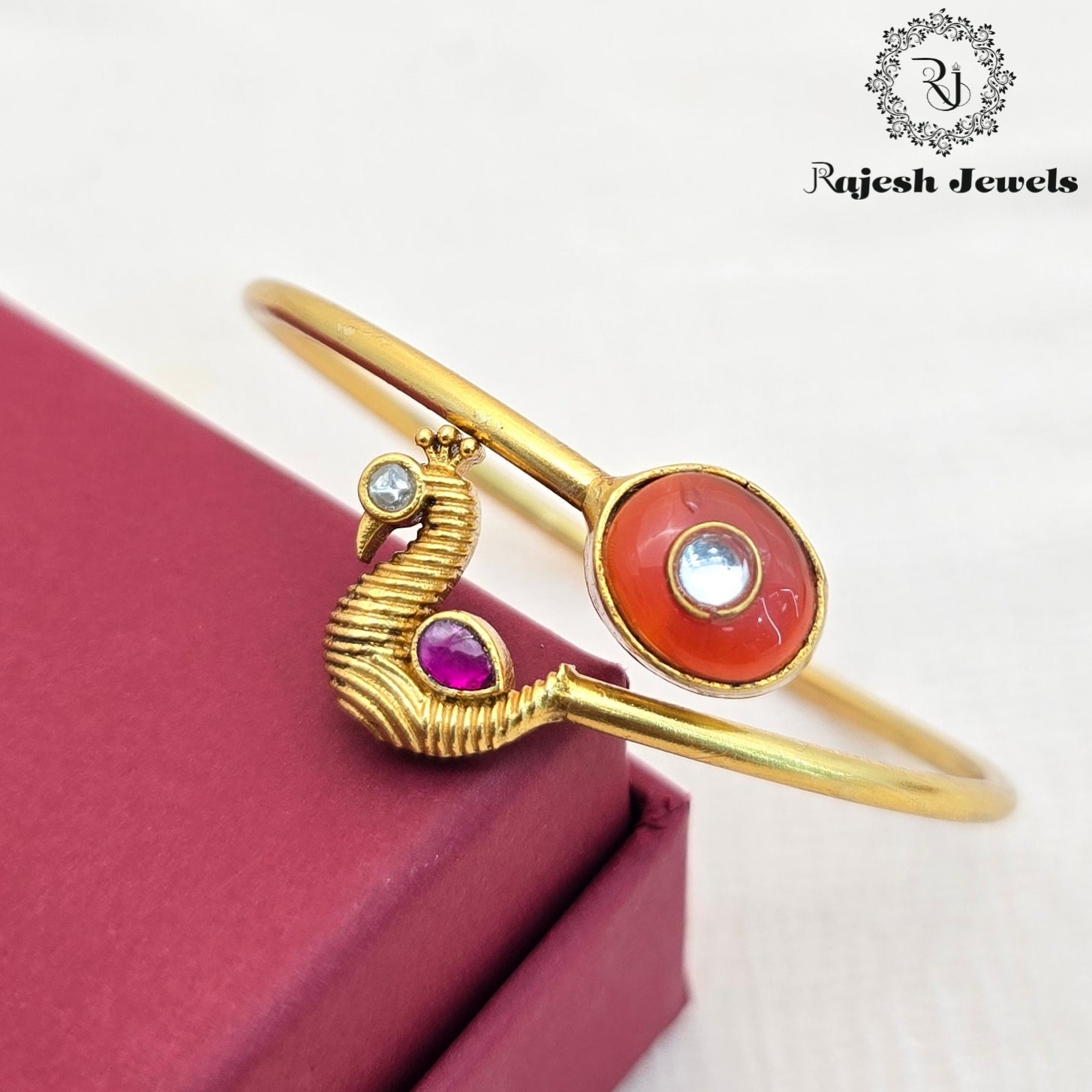 Peacock Kundan Silver Gold Plated Kada