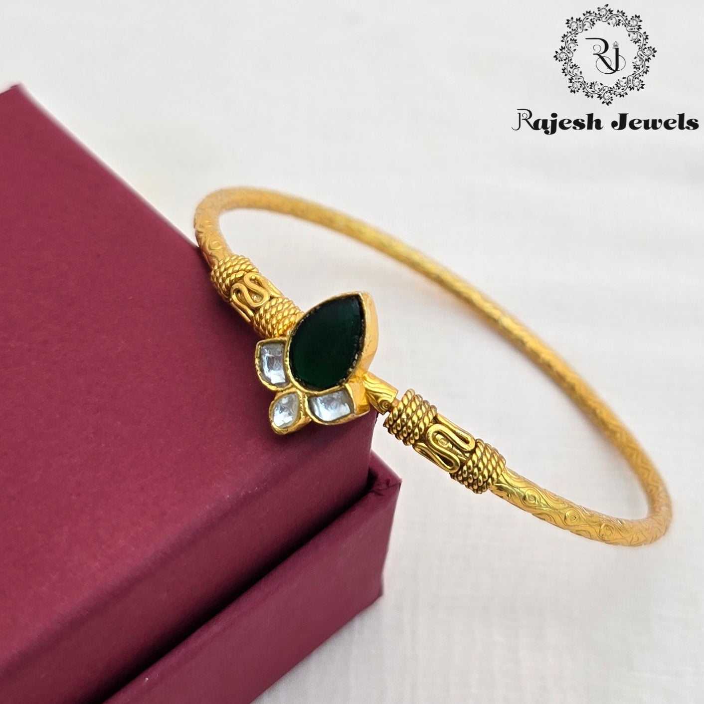 Teardrop Kundan Gold Plated Hand Kada
