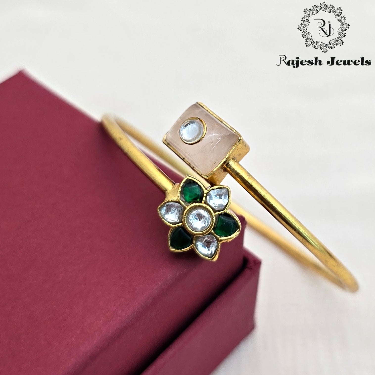 Sparkling Kundan Silver Hand Kada