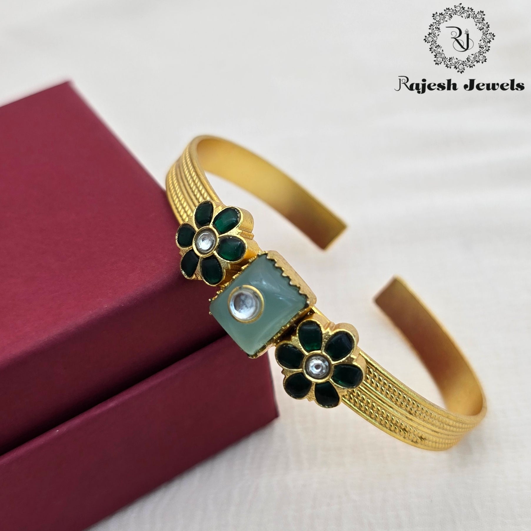 Green Floral Cuff Hand Kada