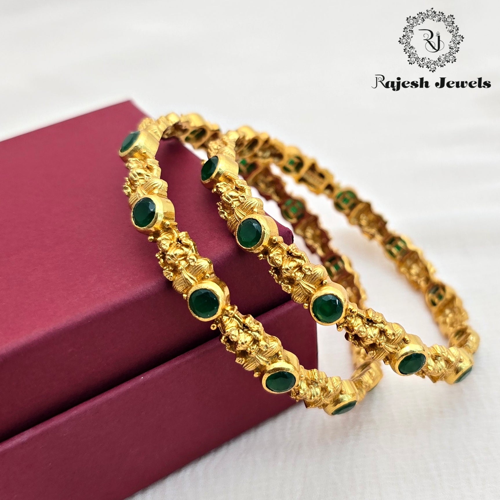 Gracefull Green Lakshmi Silver Bangles Size 2.6