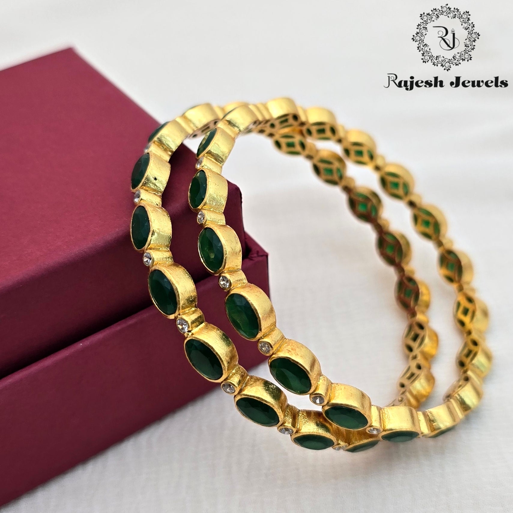 Graceful Green Silver Gold Plated Bangle Size 2.4