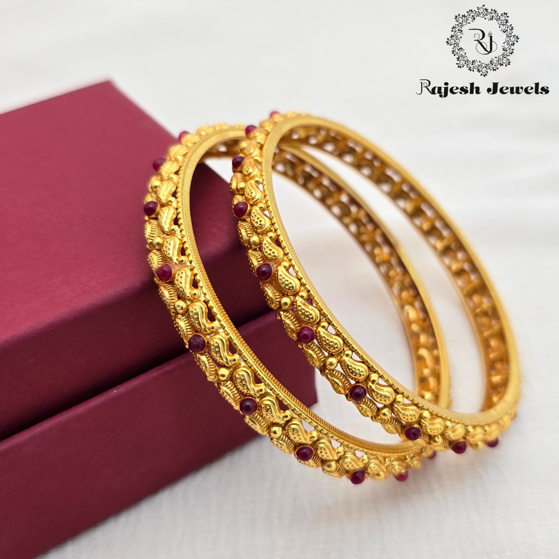 Opulent Red Silver Gold Plated Bangles Size 2.4