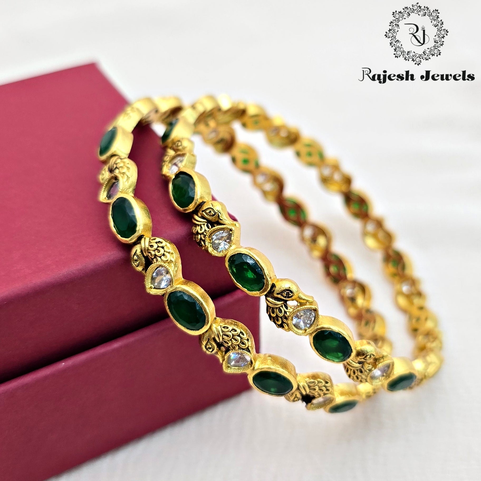 Peacock Green Silver Gold Plated Bangle Size 2.6