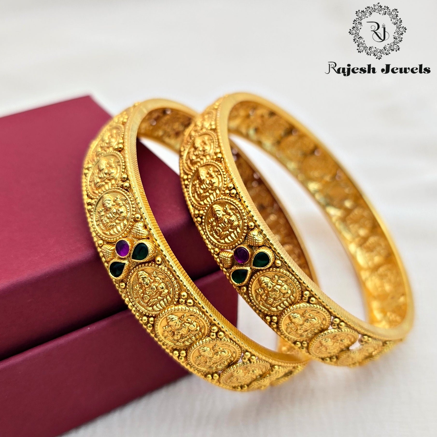 Lakshmi Coined Silver Bangle Size 2.6