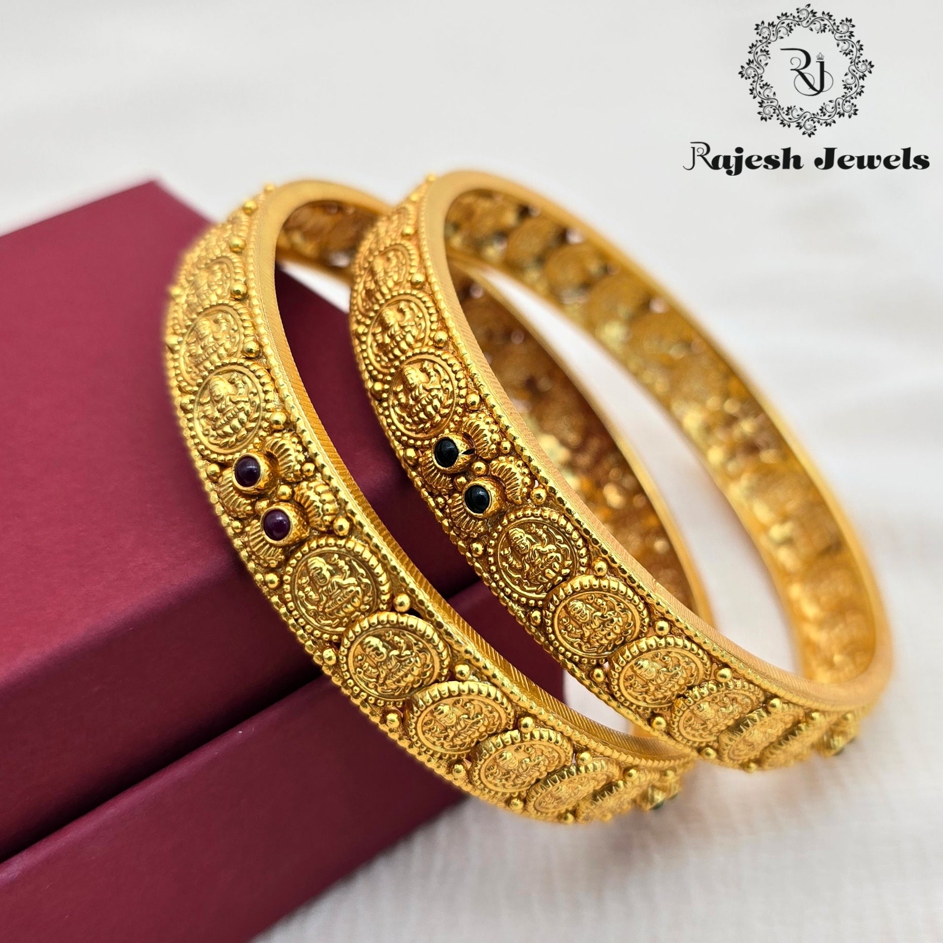Lakshmi Coined Silver Gold Plated Bangle Size 2.6