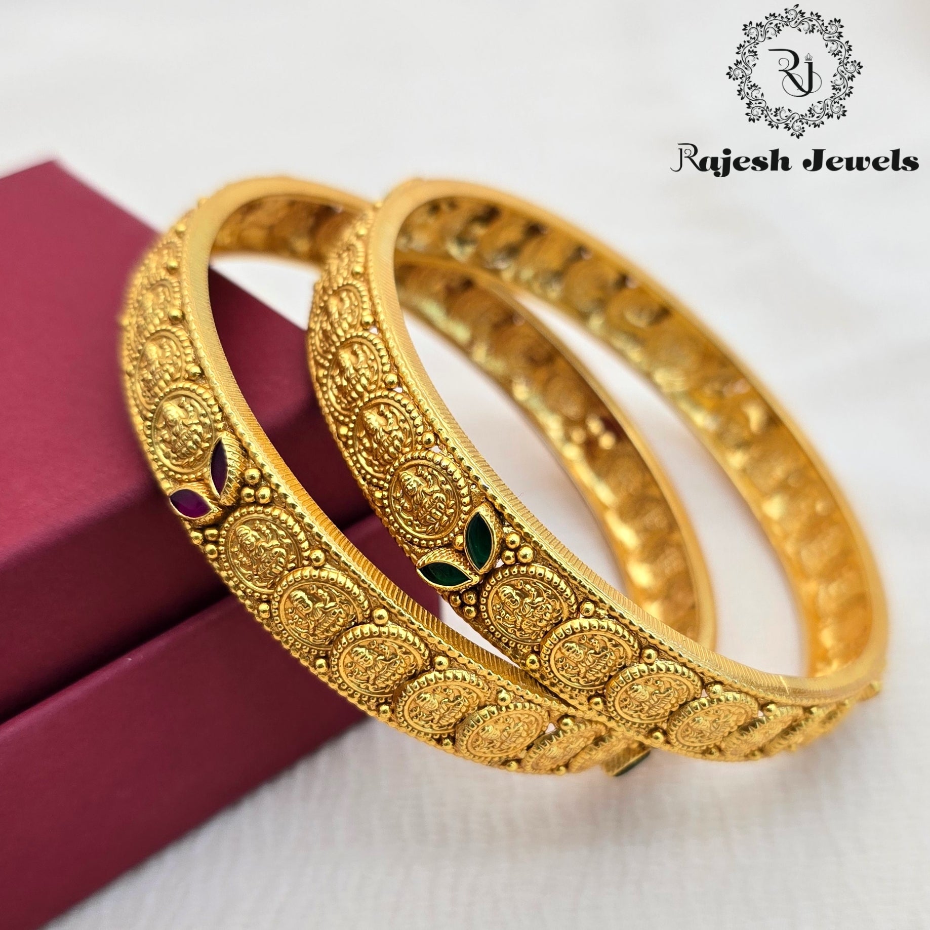 Lakshmi Coin Silver Gold Plated Bangle Size 2.8