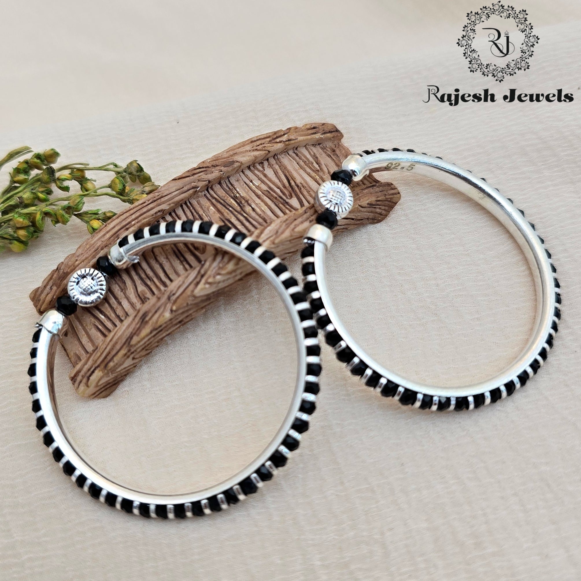 Charming Silver Kid's Black Beads Bangle