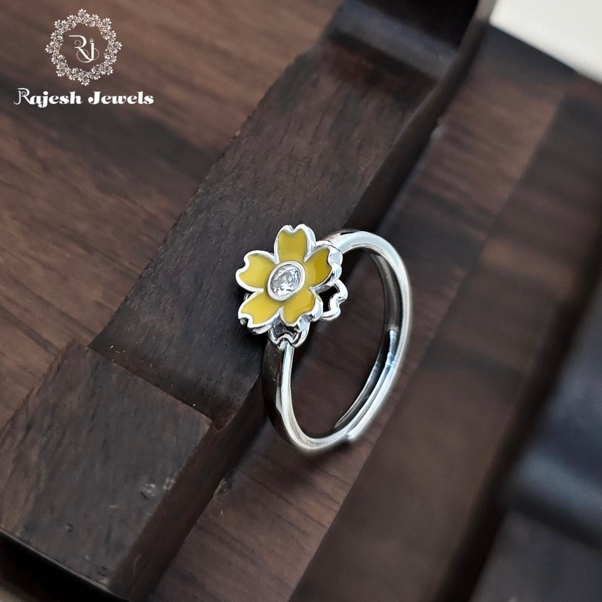 Yellow Floral Silver Kid's Finger Ring