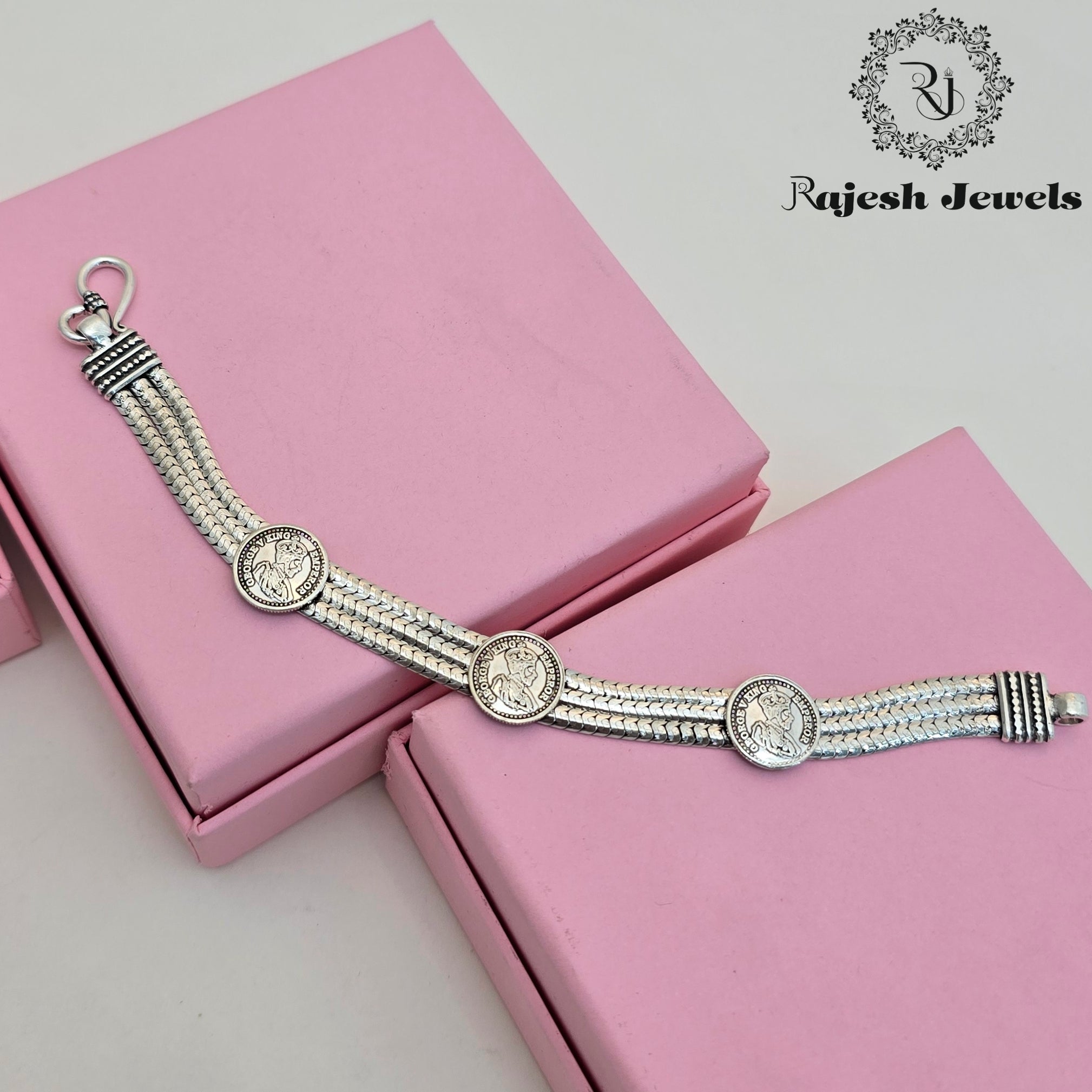 George King Silver Oxidised Men's Bracelet