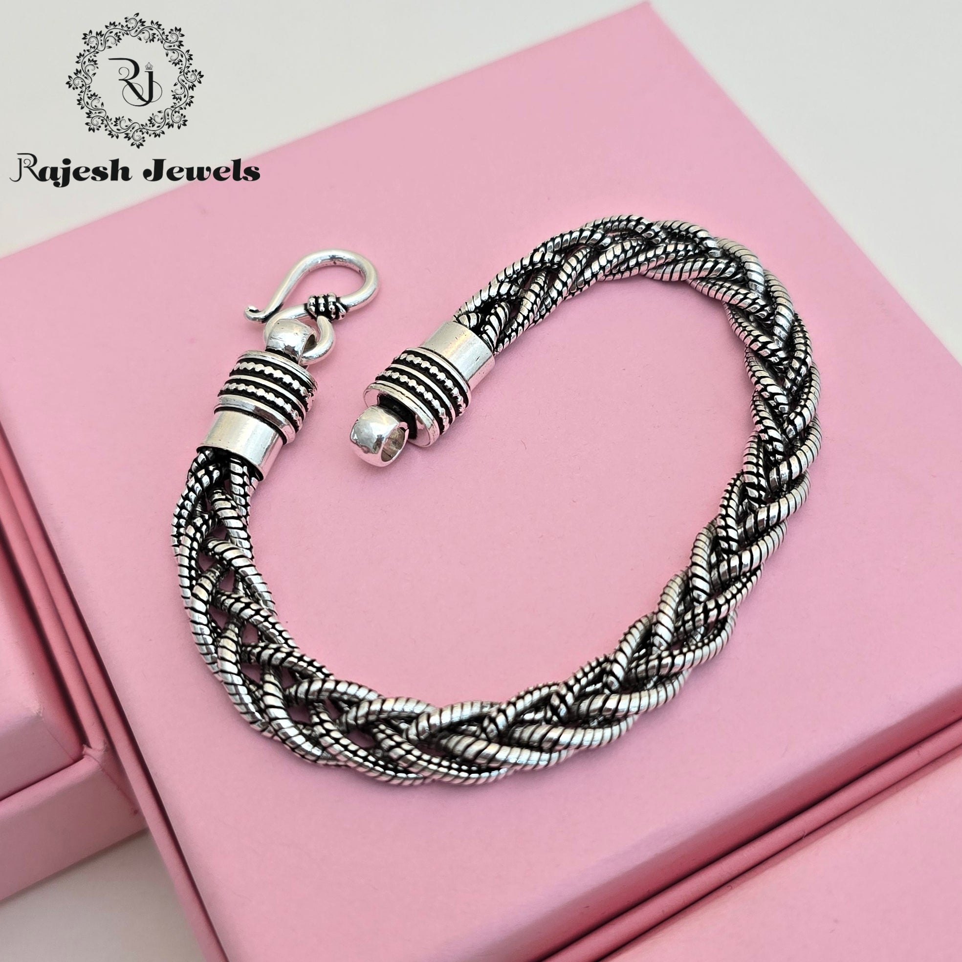 Excellent Silver Oxidised Men's Bracelet